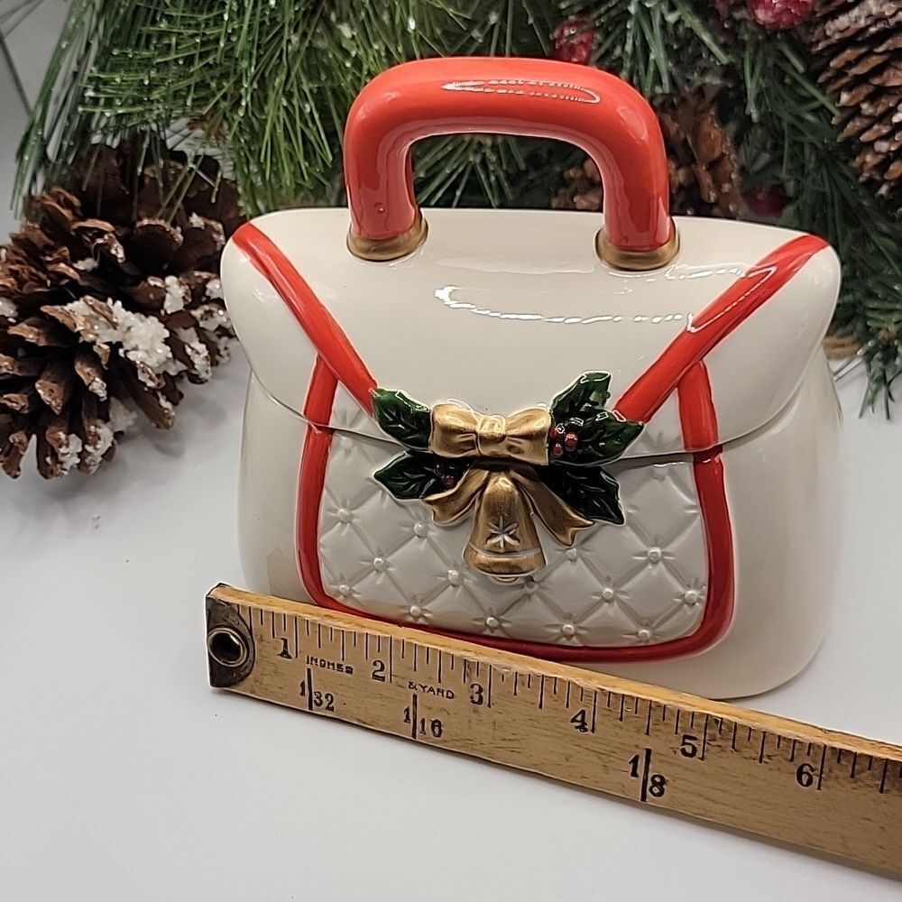 Davids Cookies Ceramic Purse Cookie Jar White And Red Vintage - Picture 5 of 5